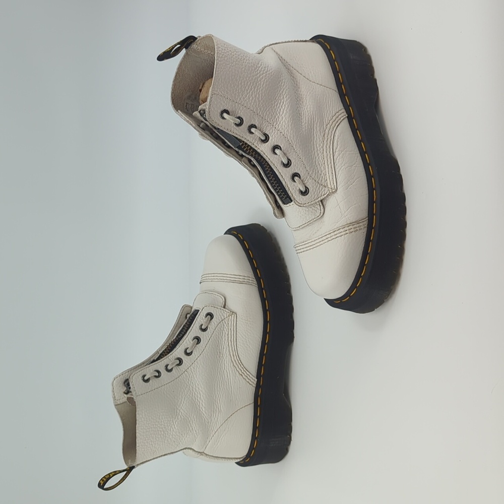 DR. MARTENS Sinclair White Milled Nappa Leather Platform Boots Zip Front Sz 10 - Picture 6 of 11